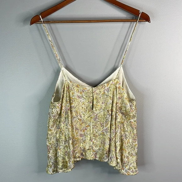 ZARA NWT Metallic Gold Floral Flowy Cami Tank Ivory Spaghetti Strap Coquette L - Picture 7 of 12